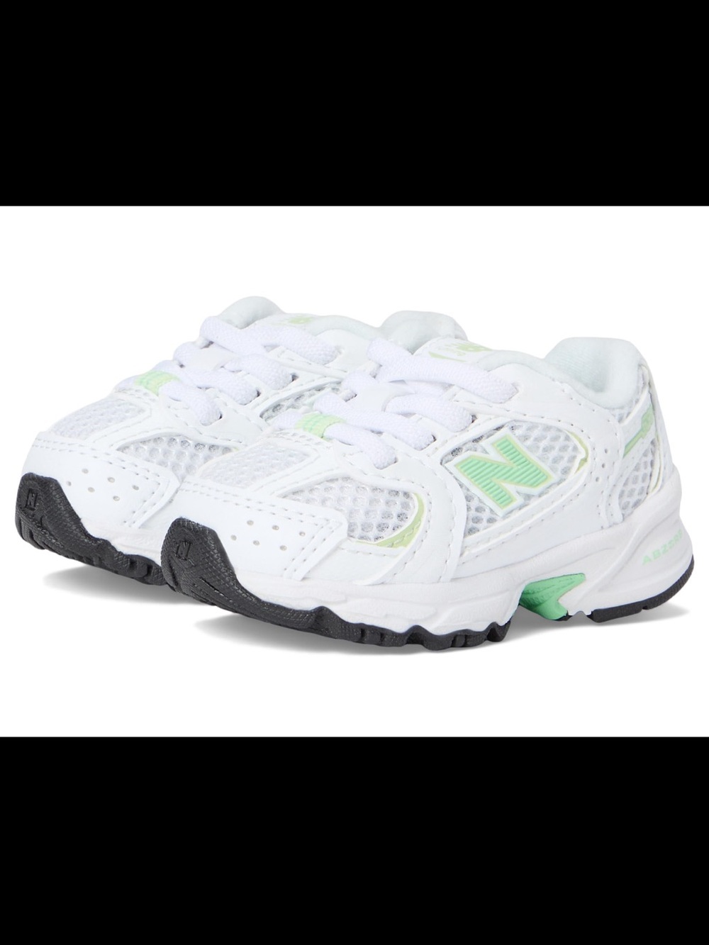 530 Bungee New Balance Kids White and Mint Athletic Sneakers